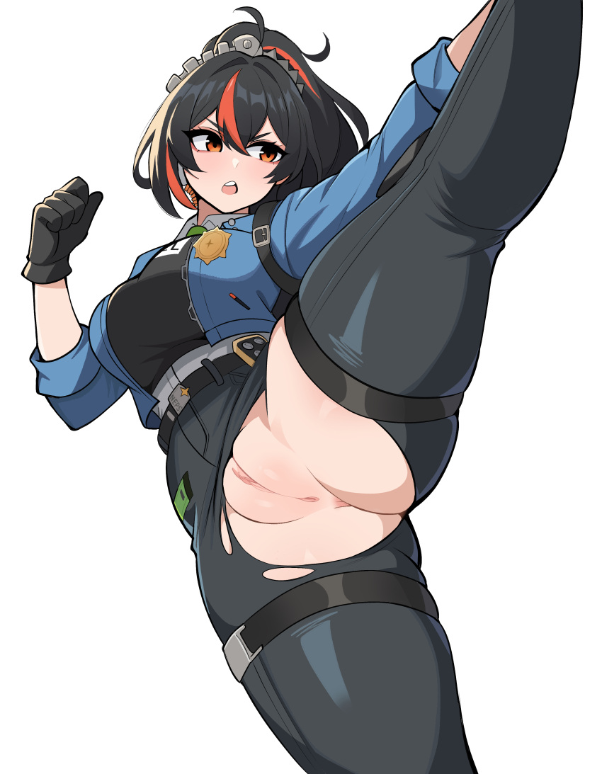 Rule 34 – absurdres anus belt black belt black hair black pants blue jacket breasts english commentary female flexible highres jacket large breasts long hair looking to the side maidcousin multicolored hair open mouth pants police police badge police uniform policewoman ponytail pussy red hair solo standing standing on one leg streaked hair tight clothes tight pants torn clothes torn open bottoms torn pants uncensored uniform wardrobe malfunction zenless zone zero zhu yuan | 10769046