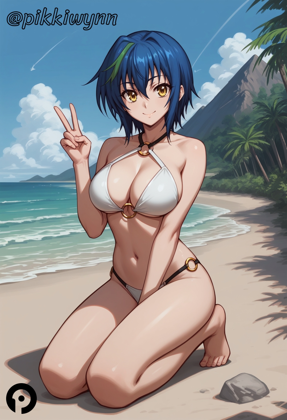 Rule 34 – ai generated bare shoulders barefoot beach bikini blue hair blue sky breasts cleavage closed mouth cloud day female full body green hair hair between eyes high school dxd kneeling large breasts looking at viewer multicolored hair navel o-ring o-ring bikini o-ring bottom o-ring top ocean outdoors palm tree pikkiwynn rock sand short hair sky smile solo streaked hair swimsuit thighs tree two-tone hair v white bikini xenovia quarta yellow eyes | 11042641