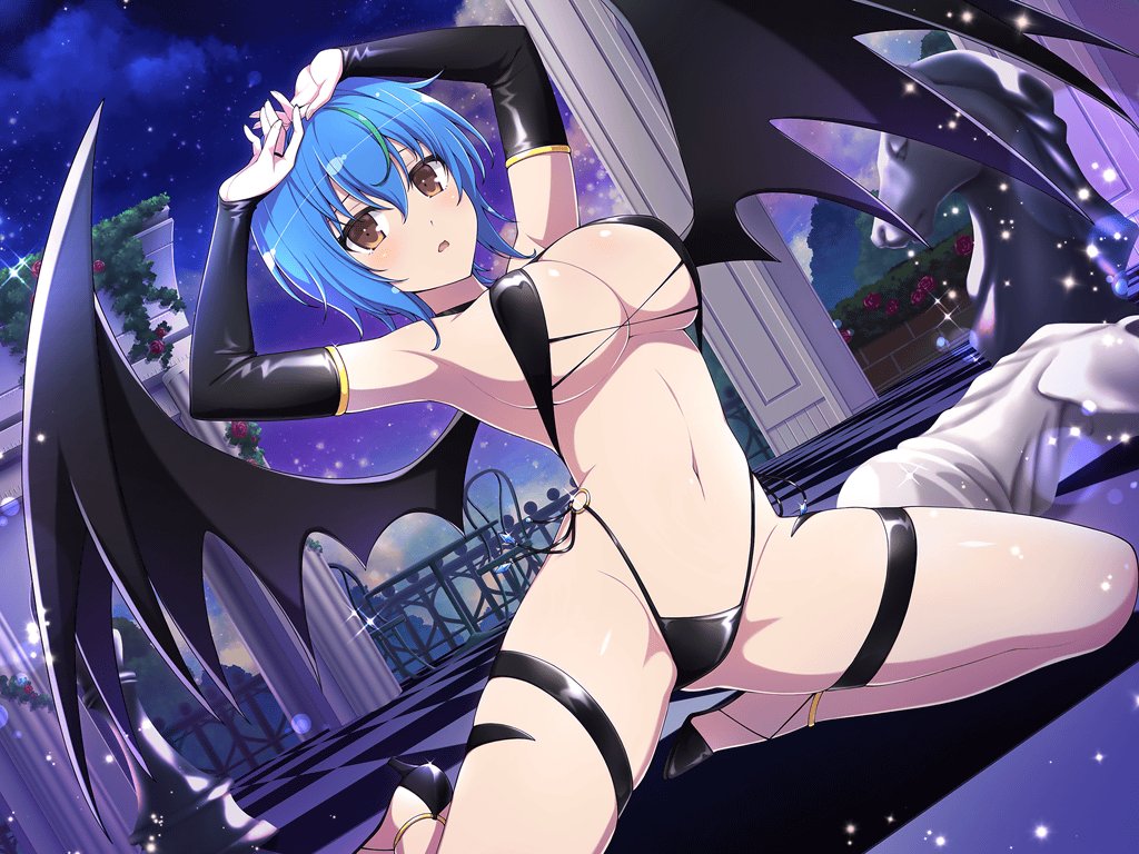 Rule 34 – armpits arms up ass visible through thighs bare belly bare legs bare thighs belly button big breasts bikini black bikini black gloves blue hair blush body blush breasts bridal gauntlets brown hair cleavage crossover demon girl demon wings elbow gloves feet gloves groin hands over head high heels high school dxd highleg highleg bikini kneeling marvelous official art on knees open mouth revealing clothes senran kagura new link shiny skin short hair sideboob slingshot swimsuit thigh strap thighs two tone hair underboob xenovia quarta yaegashi nan | 10974683