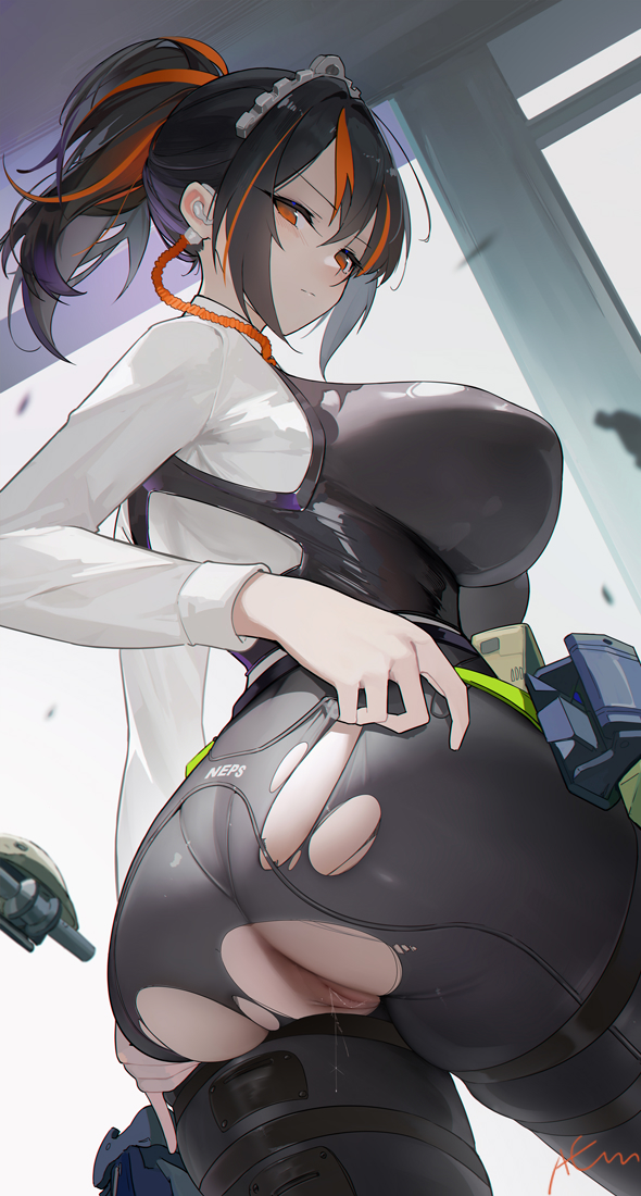 Rule 34 – ass black hair black pants breasts commentary request cowboy shot earpiece female from behind hair between eyes holster large breasts leggings long hair looking at viewer multicolored hair no jacket omone hokoma agm orange eyes orange hair paid reward available pants ponytail pussy pussy juice shirt sidelocks signature solo standing streaked hair thigh holster torn clothes torn pants uncensored white shirt zenless zone zero zhu yuan | 10799724