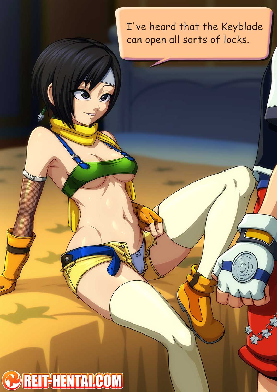 Rule 34 – 1boy 1girls bedroom black hair brown eyes cleavage english english text female final fantasy final fantasy vii kingdom hearts panties reit revealing clothes short hair skimpy clothes small clothes sora stockings tagme text text bubble underboob undressing watermark yuffie kisaragi | 10630563
