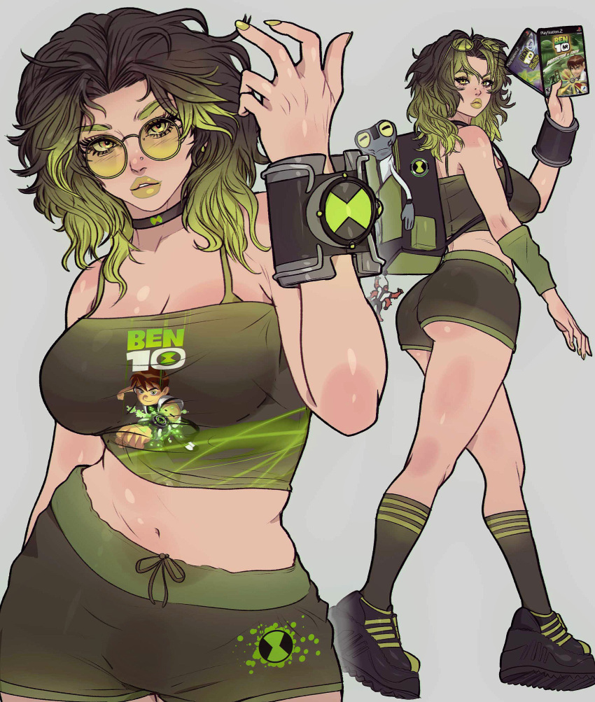 Rule 34 – 1girl 1girls backpack ben 10 choker clothed clothed female crop top female only four arms girl who is obsessed with glasses green hair green lipstick grey matter lipstick nose piercing omnitrix piercing plushie shorts solo solo female wrist watch yoracrab | 10953161