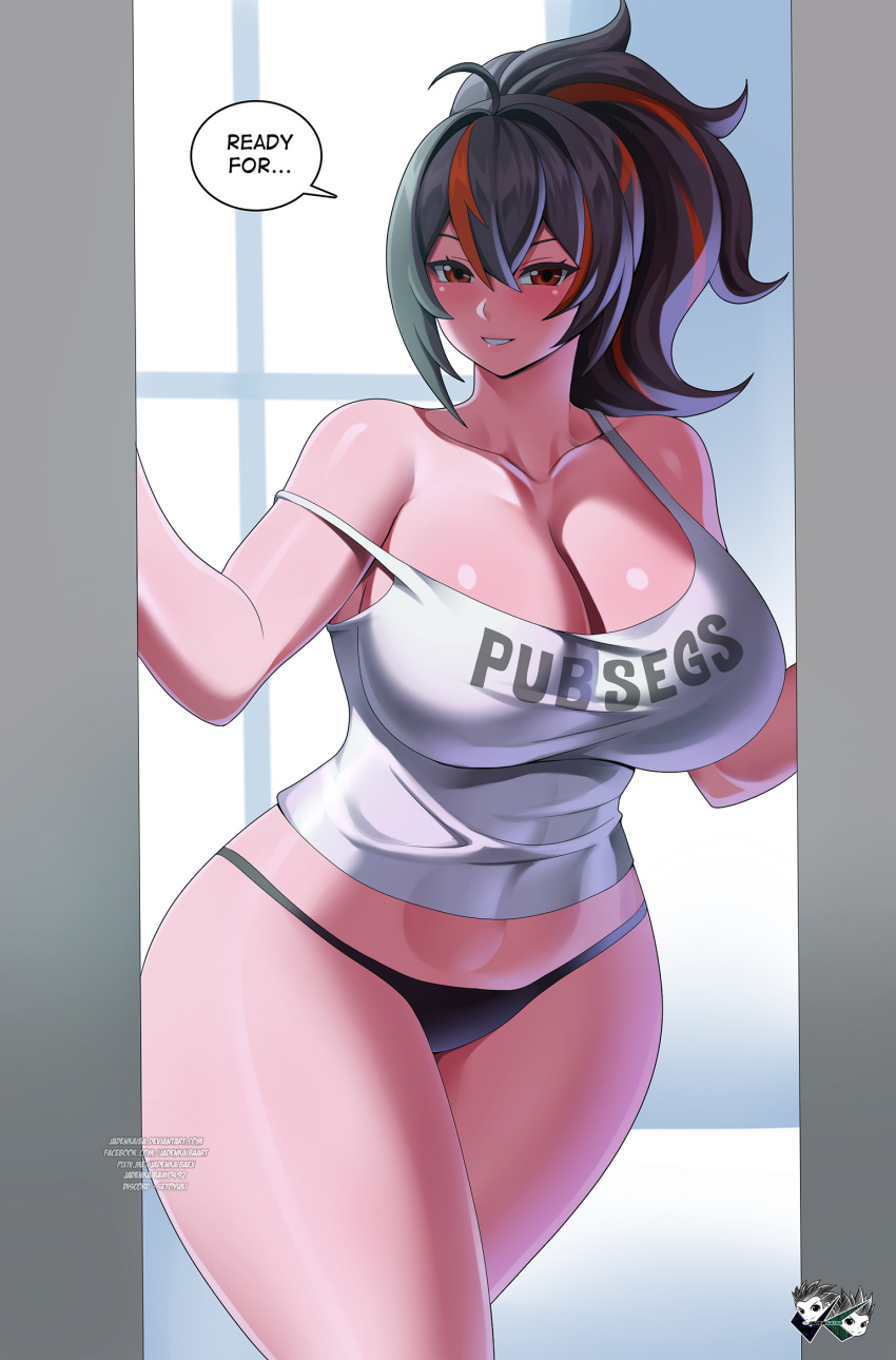 Rule 34 – 1girls black hair black hair female breasts cleavage half-dressed huge breasts jadenkaiba no pants panties red highlights solo female underwear zenless zone zero zhu yuan | 10890916