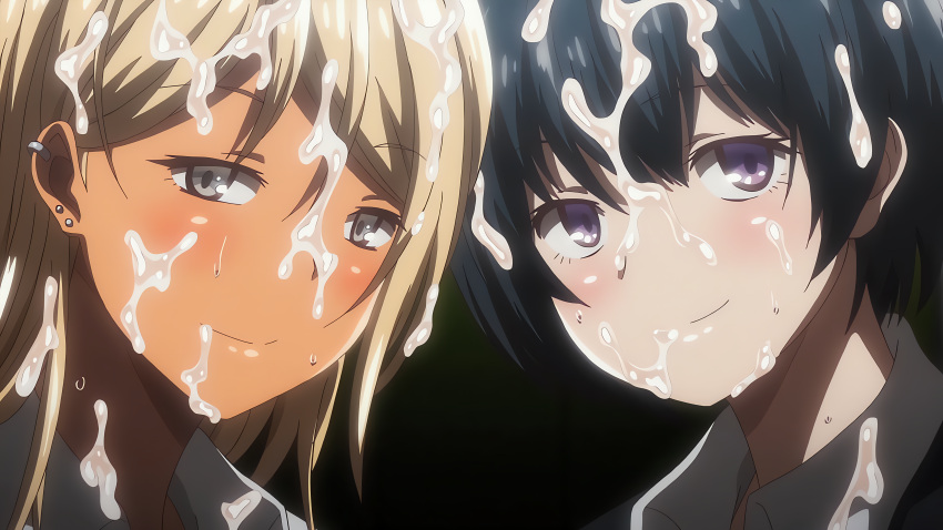 Rule 34 – 2girls after sex black hair blonde hair blush cum on face cum on hair ear piercing eyebrows eyelashes female female only happy high resolution highres light-skinned female light skin looking at viewer open eyes pale-skinned female pale skin schoolgirl screencap screenshot semen short hair smile sweat sweatdrop sweating sweaty body tan-skinned female tan skin teenage girl teenager uchi no otouto maji de dekain dakedo mi ni konai? white skin | 10913068