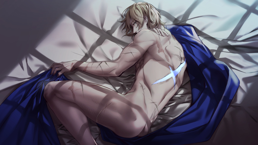 Rule 34 – 1boy abs ass back bare shoulders blonde hair blue cape body markings cape completely nude curled fingers dimitri alexandre blaiddyd dimples of venus feet out of frame fire emblem fire emblem: three houses hair between eyes hand in clothes hand on own shoulder highres kkuonn19 looking at viewer lying male male only multiple scars muscular muscular male nintendo nude nude male on bed on side scar scar on arm scar on back scar on leg scars all over solo topless male window shadow | 10890246