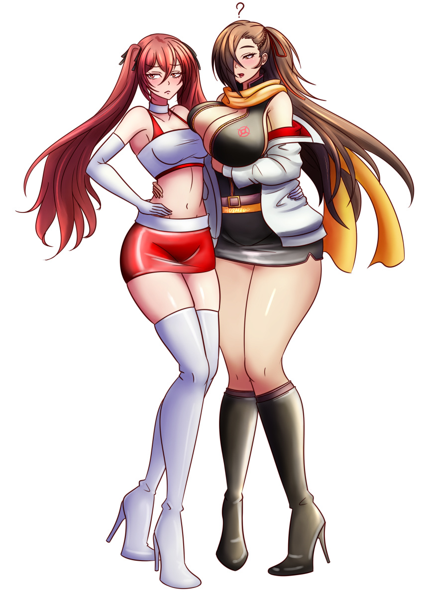 Rule 34 – 2girls ? absurdres alternate costume arm around waist asymmetrical docking bandeau bare shoulders bare thighs black footwear boots breast envy breast press breasts brown hair cleavage elbow gloves female female only fire emblem fire emblem fates gloves hair over one eye high heels highres huge breasts kagero (fire emblem) long hair looking at viewer medium breasts midriff miniskirt multiple girls navel nintendo pencil skirt red hair red skirt severa (fire emblem) sideboob simple background skindentation skirt stomach thigh boots thighs twintails very long hair white background white footwear white gloves will (willanator93) willanator | 10972723