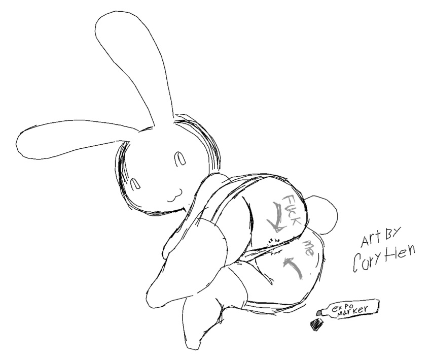 Rule 34 – 1girls anus arrow (symbol) ass bunny coryhen (artist) cute face doodle fuck me (text) japanese artist marker not colored rabbit rabbit ears thong writing on ass writing on body | 11072590