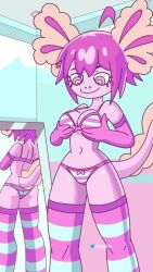 Rule 34 – 1girls @ @ bouncing breasts cleavage colored skin grabbing own breast medium breasts mirror pink eyes pink hair pink skin shorter than 10 seconds solo striped striped bra striped legwear striped panties tagme tail vertical video video vitzy (vitzypie) vitzypie | 10945393