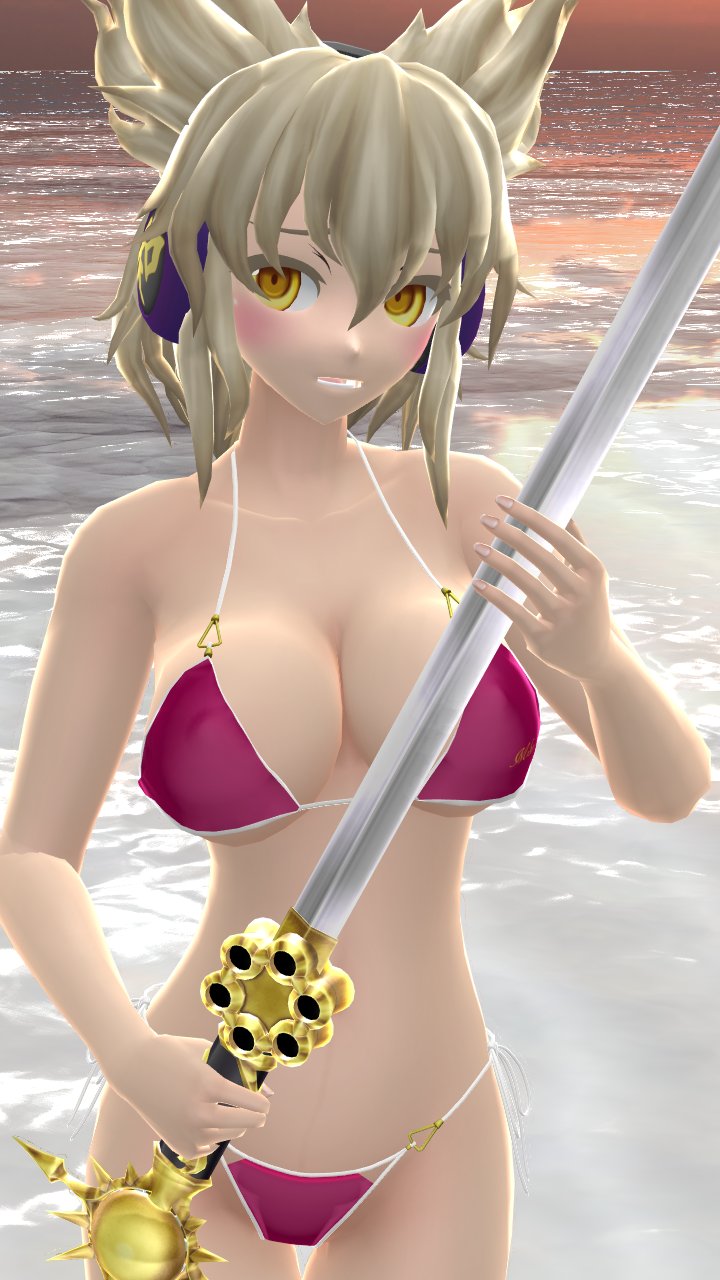 Rule 34 – 1girls 2023 3d beach bikini blonde hair female blush breasts clavicle cleavage hati yukkuri mmd headset hips holding weapon light-skinned female magenta bikini mmd one arm up outdoors short hair female solo female solo focus sunset swimsuit sword touhou toyosatomimi no miko waist water weapon yellow eyes | 11585601