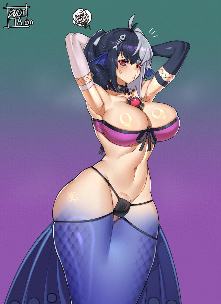 Rule 34 – 1girl 1girls ahoge amulet armpits arms behind head arms up armwear artist logo artist signature bangs big breasts black and white gloves black and white hair black armwear black gloves black hair black thong black thong panties blue scales blue tail blush blush lines blushing at viewer blushing female boob squish bra breast squish breasts breasts bigger than head bugita camel toe cameltoe chained collar clothed clothing collar color colored commission commission art commissioner upload commissions open drill curls drill hair drill locks exposed armpits exposed hips eyebrows eyebrows visible through hair eyelashes eyes open female female focus female only fins fishnets gloved hands gloves gradient background hair hair between eyes hair ornament hair ribbon hips hips wider than shoulders inguinal crease inguinal ligament inguinal line large boobs large breasts long gloves long hair looking at viewer looking down looking down at viewer mermaid mermaid ears mermaid girl mermaid tail metal collar midriff monster monster girl multicolored hair murmaider navel necklace necklace between breasts overflowing breasts pelvic line pink bra plain background pout pouting pouting at viewer pouting lips pouty pouty lip pouty lips pussy outline pussy peek red eyes ribbon showing armpits side bangs split-color hair sweatdrop thong twin drills twitch twitch.tv vagina outline vagina visible through clothing virtual youtuber vtuber vtuberfanart white armwear white gloves white hair wide hips | 11531952