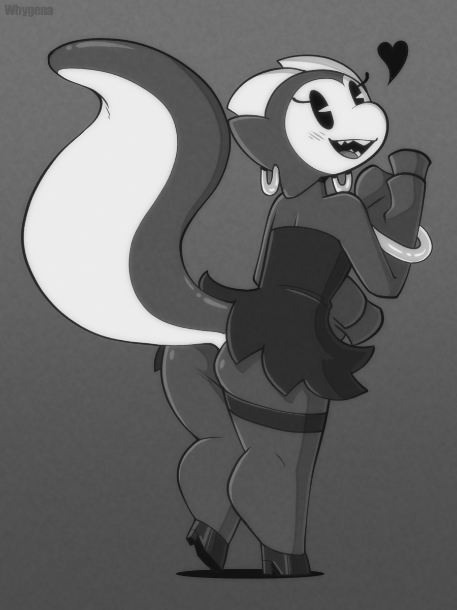 Rule 34 – 1girls ass back view big tail black dress black skin black skirt blush bracelet butt dress earrings evelyn (whygena) female female only heels hoop earrings kobold looking at viewer looking back open mouth pac-man eyes pacman eyes standing tail teeth thigh strap thighs tongue white eyes white skin whygena | 9963234