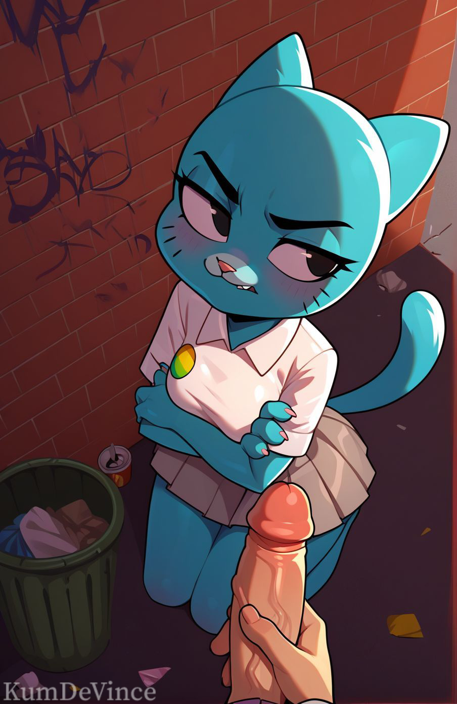 Rule 34 – 1boy 1girl ai generated alley animal ears animal tail anthro black eyes blue body blue fur blue skirt blush bottomwear breasts brick wall cat ears cat girl cat tail clothing collared shirt crossed arms domestic cat duo erection facial mark fangs felid feline female fur furry furry female genitals graffiti grey skirt half-closed eyes interspecies kneeling kumdevince large breasts long sleeves looking at viewer looking to the side male male masturbation mammal mature mature female miniskirt nicole watterson open mouth penis pleated skirt polo shirt prostitution shirt short sleeves skirt smile solo focus straight tail teeth the amazing world of gumball trash can veins veiny penis white shirt | 11795989