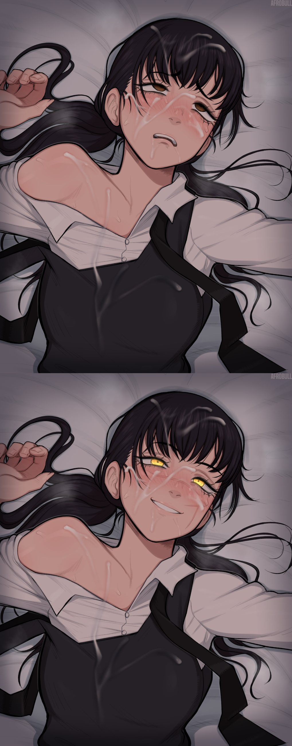 Rule 34 – 1girls 2girls afrobull after oral black hair blush bukkake chainsaw man clothed cum cum on body cum on face disheveled eye color change eyes rolling back facial facial scar female human long hair looking at viewer medium breasts messy hair mitaka asa on back possession rape scar shounen jump smile smiling solo solo female yellow eyes yoru (chainsaw man) | 11231631