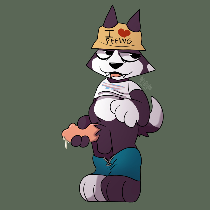 Rule 34 – :3 canine countershading drooling furry hi res holding penis kais studios male pants down simple background solo male tired eyes toony transgender flag webfishing white countershading zipper | 11573357