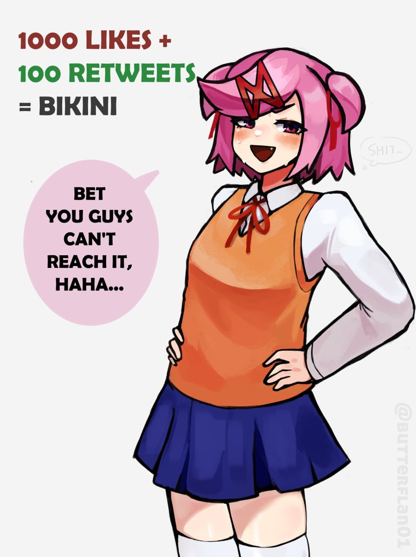 Rule 34 – 1female 1girls blue skirt butterflan01 doki doki literature club english text female focus female only like and retweet natsuki (doki doki literature club) pink eyes pink hair retweet challenge skirt solo solo female speech bubble strip game text text bubble twitter strip game (meme) | 11770591