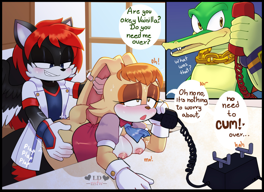 Rule 34 – absurd res anthro archie comics ass bent over bent over table blouse blue eyes blush breasts brown body brown eyes brown hair canid canine chains clothed clothing crocodile crocodilian digital media (artwork) dreamatwrite ear grab ear pull electronics english fan character female fur gloves green body group hair handwear heart eyes heart symbol hi res idw publishing infidelity jacket lagomorph leporid lustful gaze male male/female male penetrating mammal necktie nipples open mouth partially clothed penetration phone rabbit red hair reptile scalie sega sex shirt smile sonic the hedgehog (archie) sonic the hedgehog (comics) sonic the hedgehog (idw) sonic the hedgehog (series) speech bubble tattoo teeth text topwear trio vanilla the rabbit vector the crocodile wings xion archaeus | 11776726