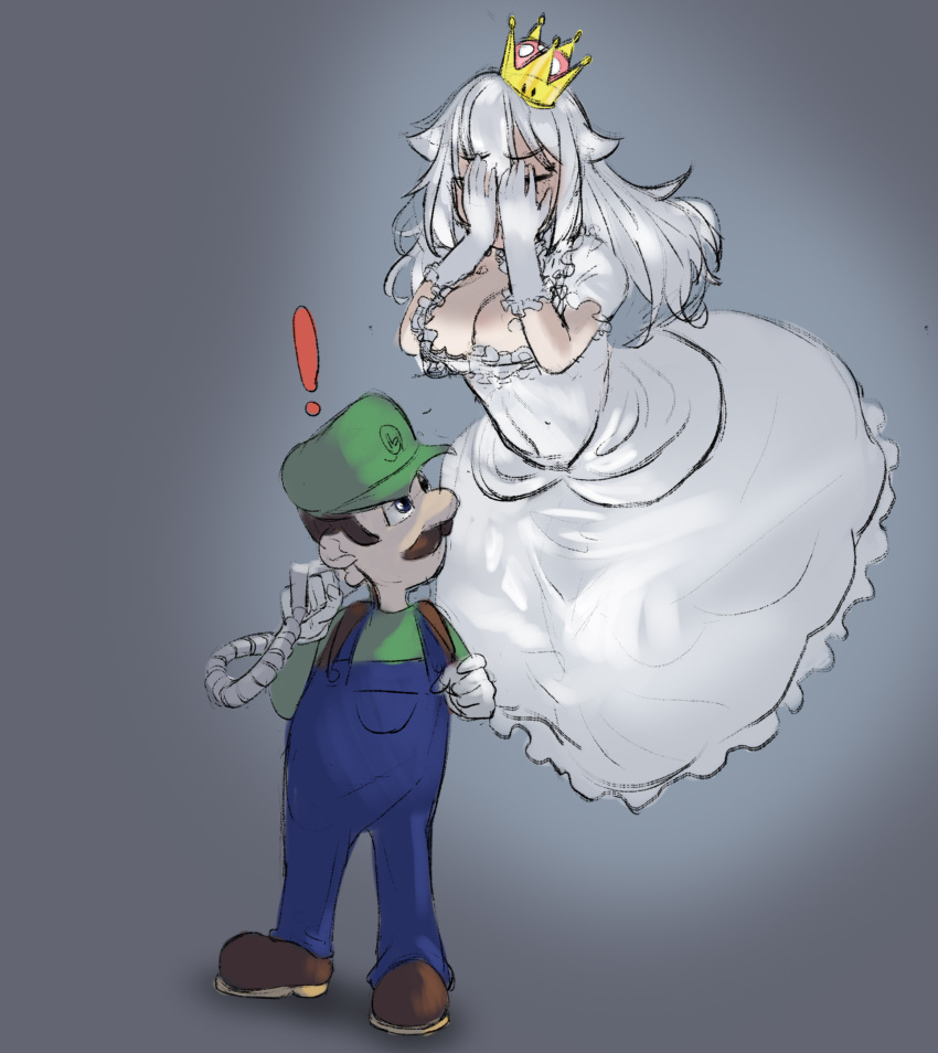 Rule 34 – ! 1boy 1girls blue overalls boosette breasts cleavage clothing covering eyes crown dress duo facial hair female floating ghost ghost girl gijun gloves green hat green shirt humanoid looking around luigi luigi’s mansion male mario (series) moustache nintendo straight turning around voluptuous voluptuous female white dress white gloves white hair | 11749331