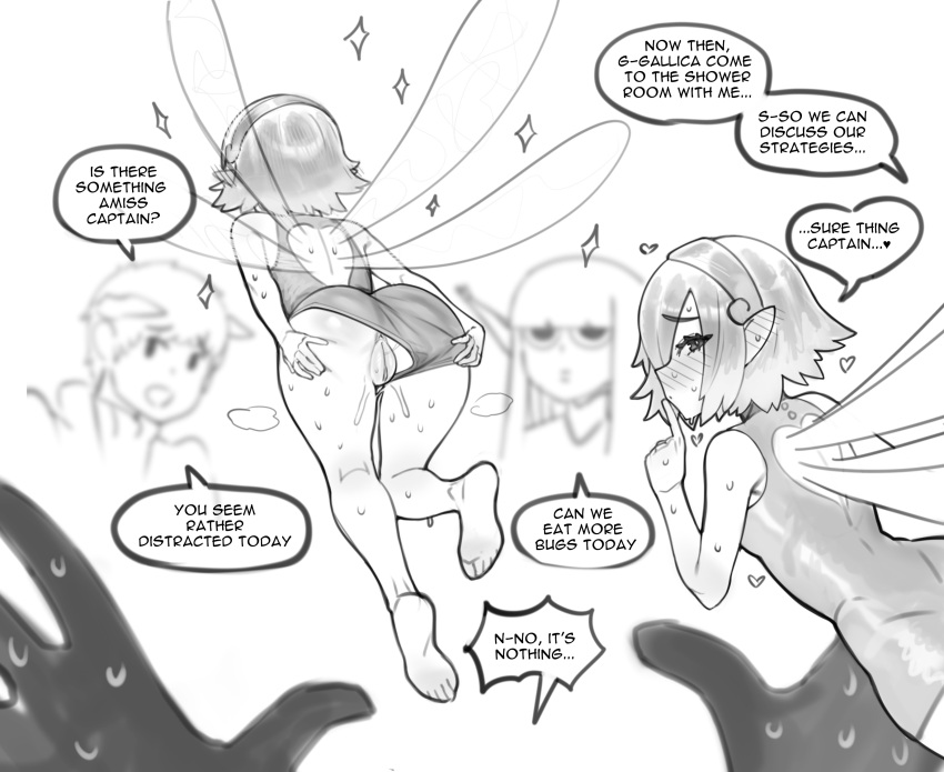 Rule 34 – 2boys 2girls ass back cutout bare legs bent over clothing cutout eiselin hulkenberg elf fairy fairy wings finger to mouth flashing gallica greyscale highres leotard metaphor: refantazio mini person minigirl minkye monochrome multiple boys multiple girls pointy ears pov presenting sweat thighs very sweaty will (metaphor: refantazio) wings | 11602726