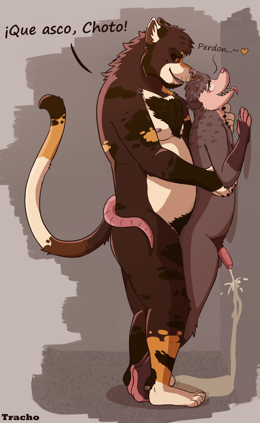 Rule 34 – absurd res against surface against wall american opossum anal anal sex anthro balls bathroom beard belly bodily fluids body hair brown body brown fur calico cat cat tail chest hair dark sclera domestic cat dominant dominant anthro dominant male duo facial hair facial piercing felid feline felis fur genital fluids genitals hand on neck hi res male male/male mammal markings marsupial nipple piercing nipples nose piercing nude obscured penetration orange body orange eyes orange fur peeing peeing while penetrated penetration piercing pubes size difference slightly chubby slim spanish text spots spotted body tail tail around partner tail around waist tan body text tiptoes tracho urine urine on ground urine pool val (valmichim) watersports | 11523493