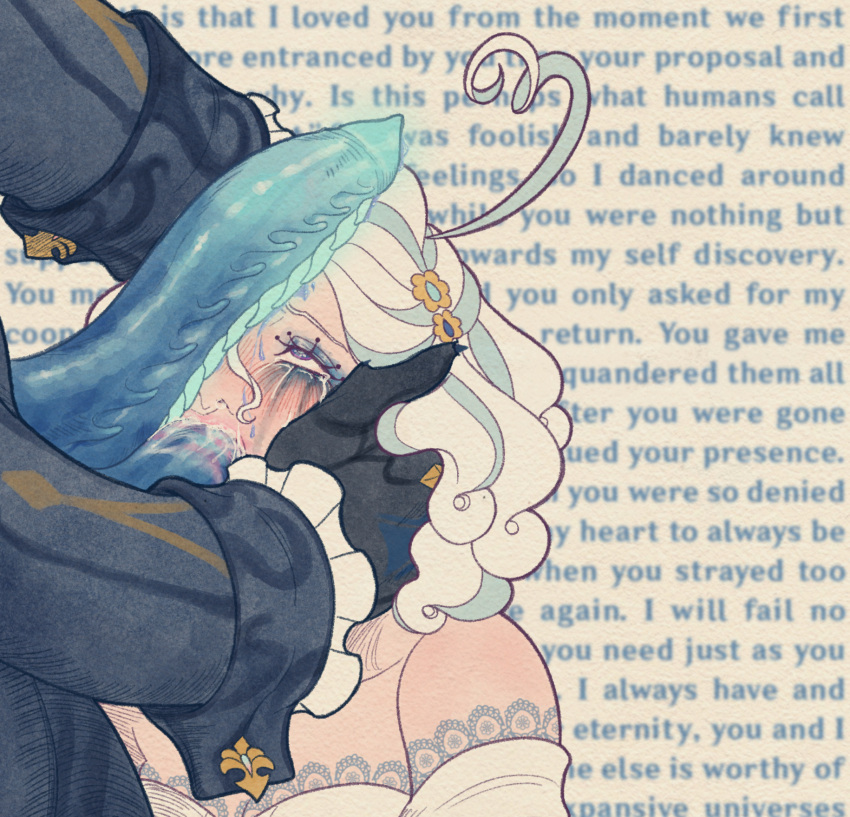 Rule 34 – background text blowjob blue eyes blush blush lines clothed cum in mouth deepthroat die lian hua diphallia diphallism dragon boy dragon cock dubious consent english text face fucking fellatio furina (genshin impact) genshin impact heart ahoge highres holding face light blue hair multi penis neuvillette (genshin impact) tears unusual penis white hair yapping | 11760808