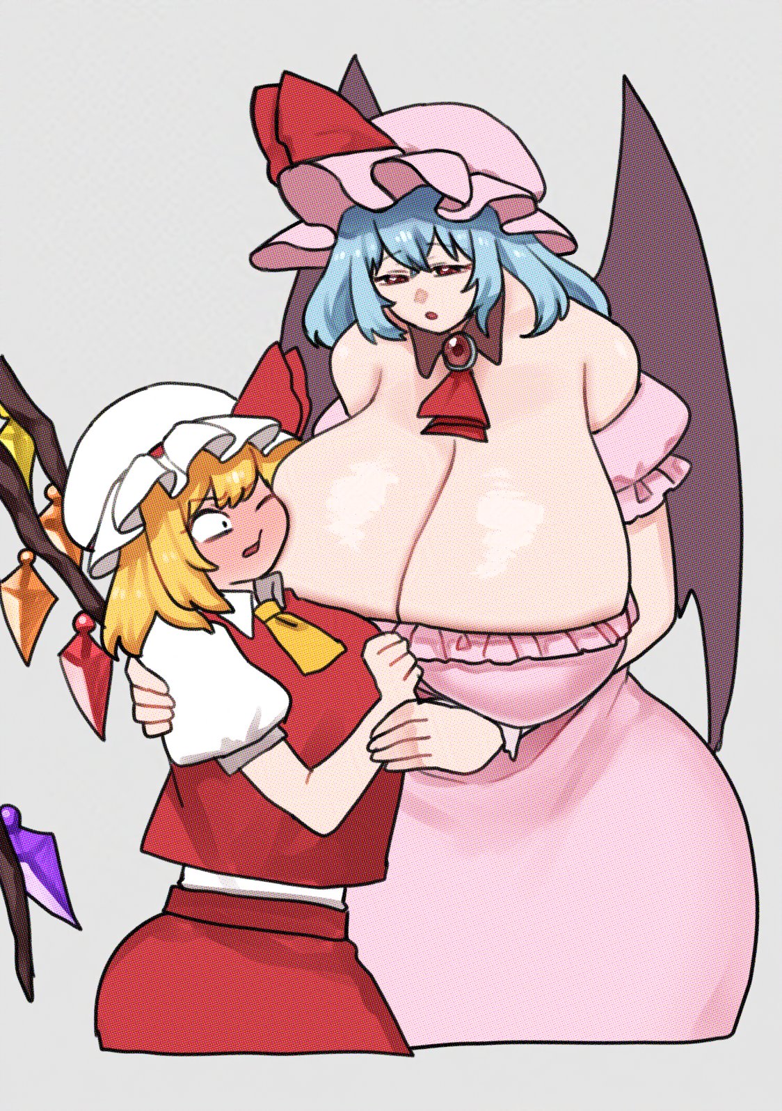 Rule 34 – 2girls big breasts bigger female blonde female blonde hair blue hair blue hair female blush boobs bigger than head breasts breasts bigger than head clothed clothed female clothing dobolonge female flandre scarlet fully clothed height difference huge breasts humanoid implied incest incest larger female light-skinned female light skin remilia scarlet sister sisters size difference thighhighs thighs touhou touhou project vampire vampire girl | 12031646