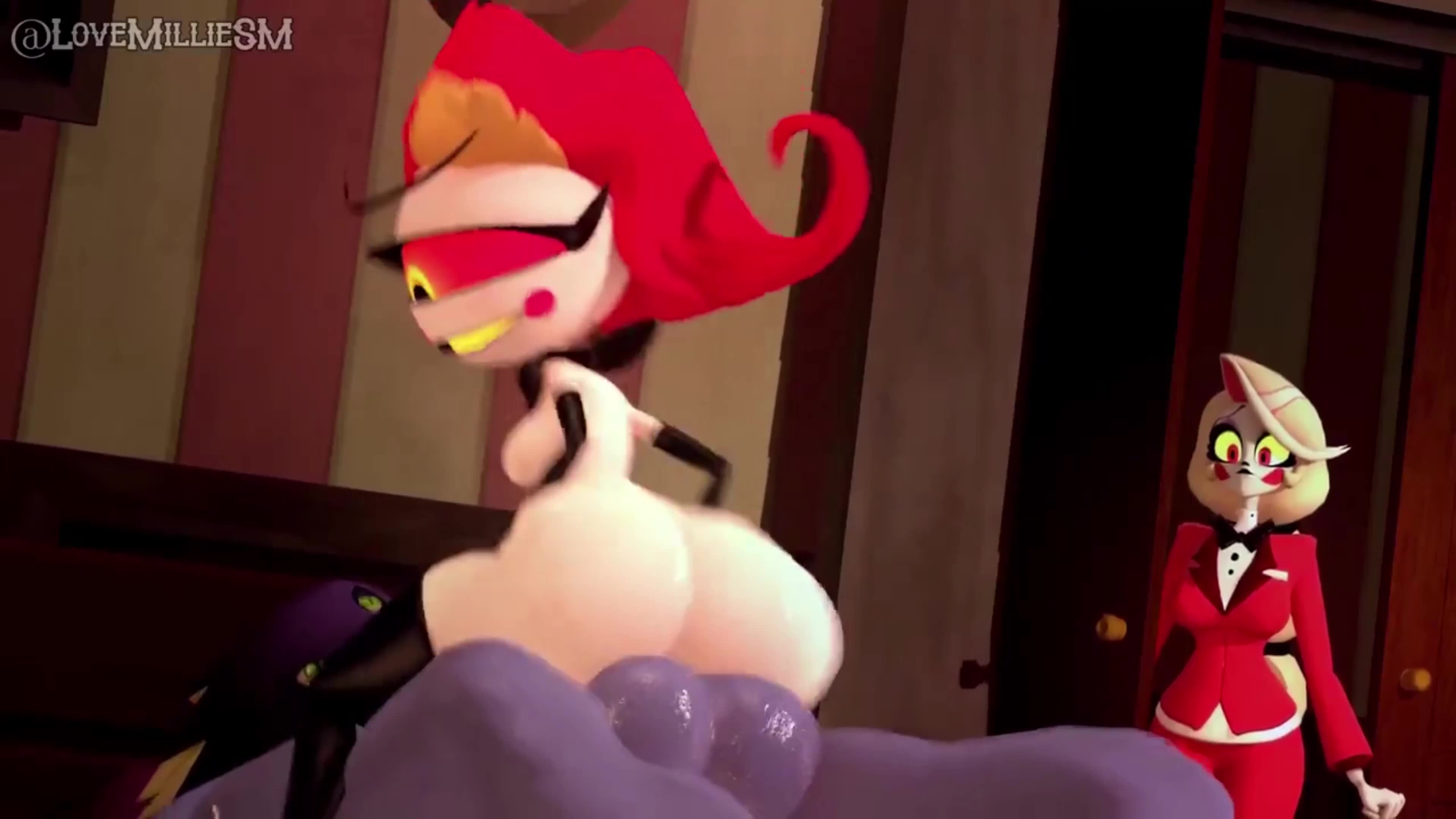 Rule34 – audionsfw bed big_ass caught_in_the_act charlie_morningstar_(hazbin_hotel) cowgirl_position doggy_style lovemilliesm niffty non-human on_bed shortstack size_difference smaller_female stomach_bulge vaginal_penetration video voyeurism