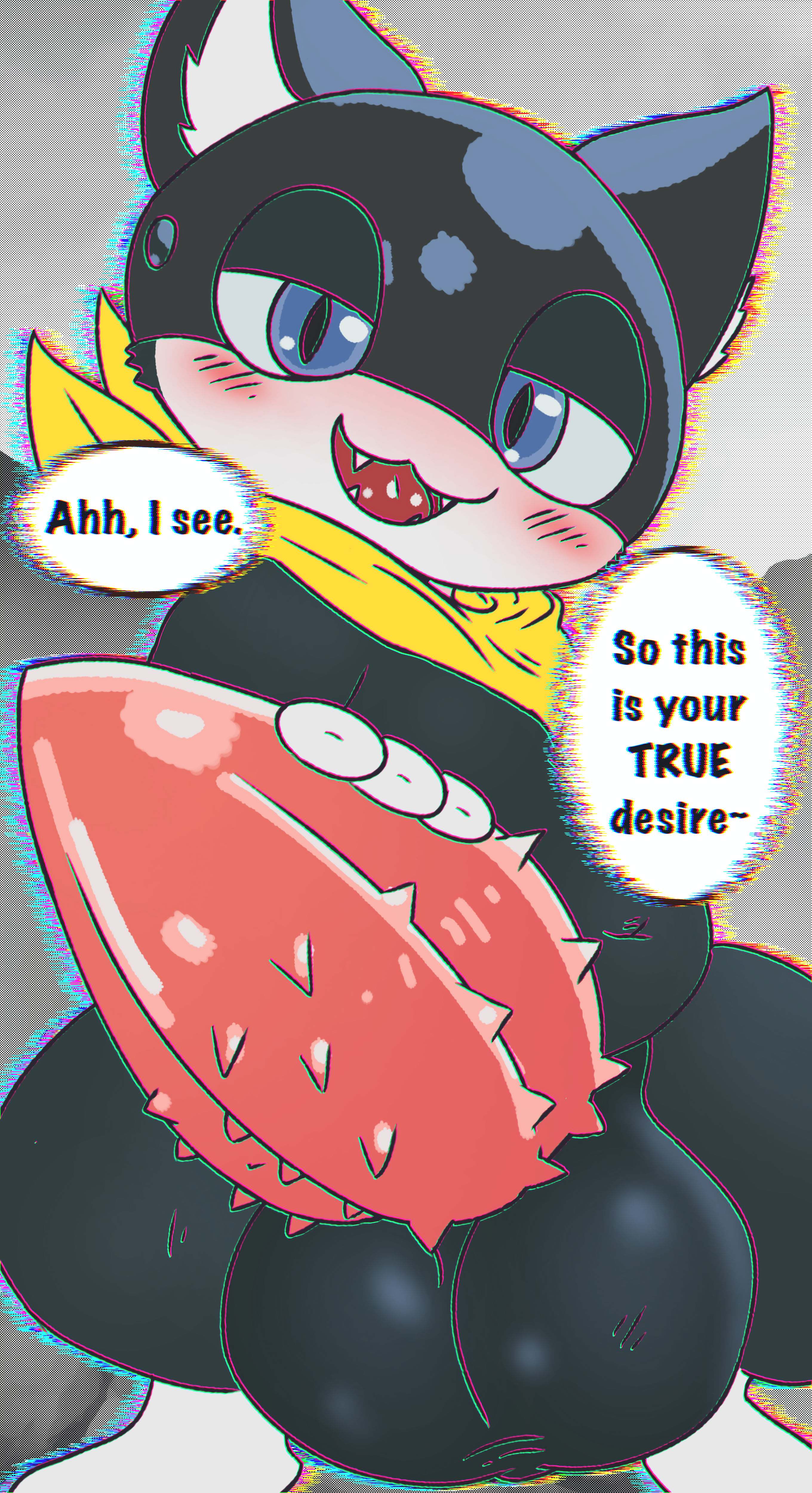 Rule34 – animal_genitalia animal_penis anthro balls black_body black_fur blue_eyes blush bundefault clothing domestic_cat erection felid feline feline_genitalia feline_penis felis fur genitals kerchief looking_at_viewer male mammal markings mask nude penis persona_(series) smile solo talking_to_viewer tuxedo_cat white_body white_fur