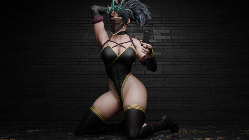 Rule 34 – 3d 4k akali akali jhomen tethi black hair bunny ears gloves highres league of legends leotard mask phone red eyes ryanreos seductive selfie stockings woudlwonker819 | 12060091
