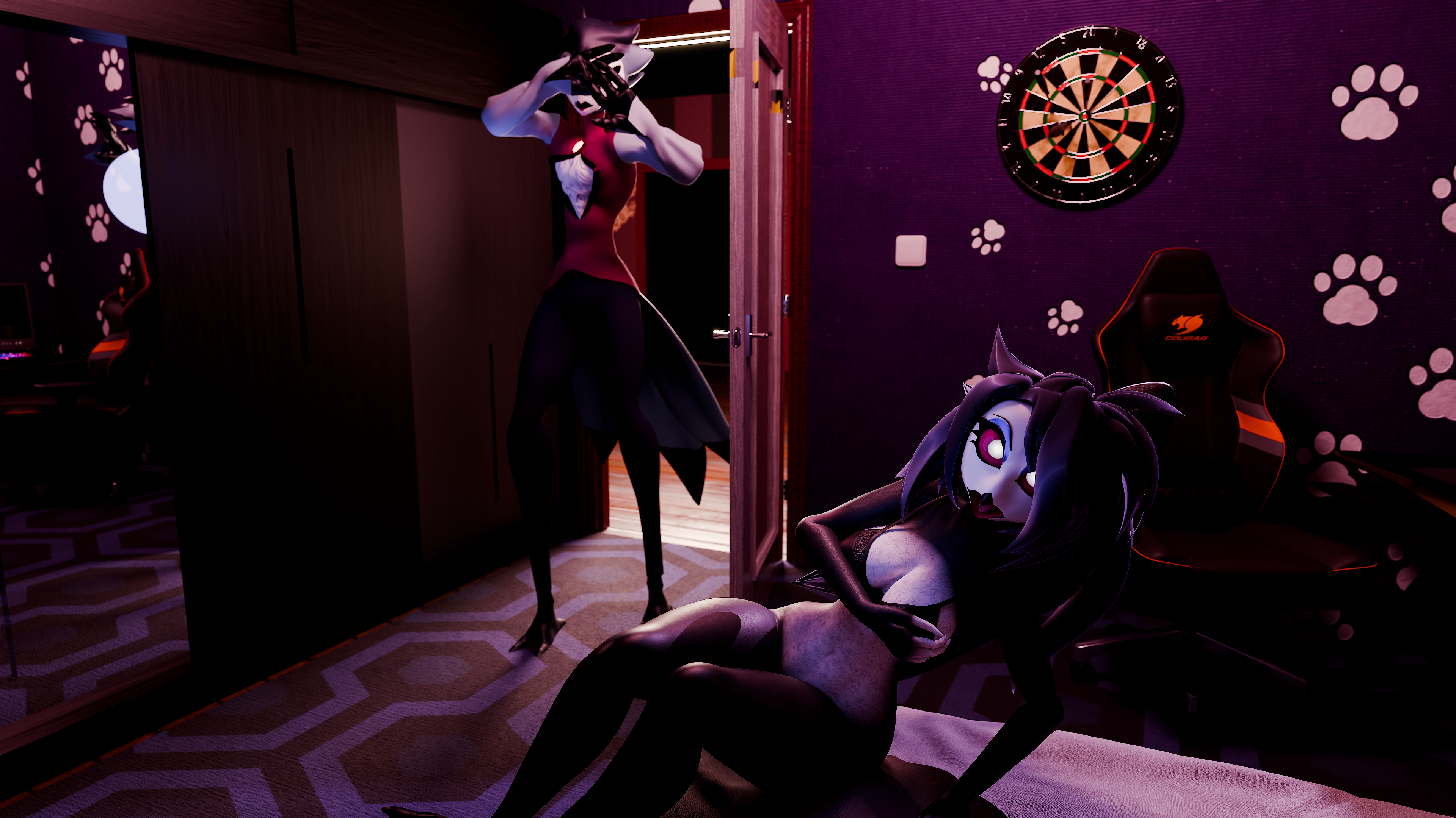 Rule34 – bra caught_masturbating caught_off_guard covering_eyes father_and_daughter fingering octavia_(helluva_boss) screaming solo stolas_(helluva_boss) strikefrommidnight surprised walking_in_on