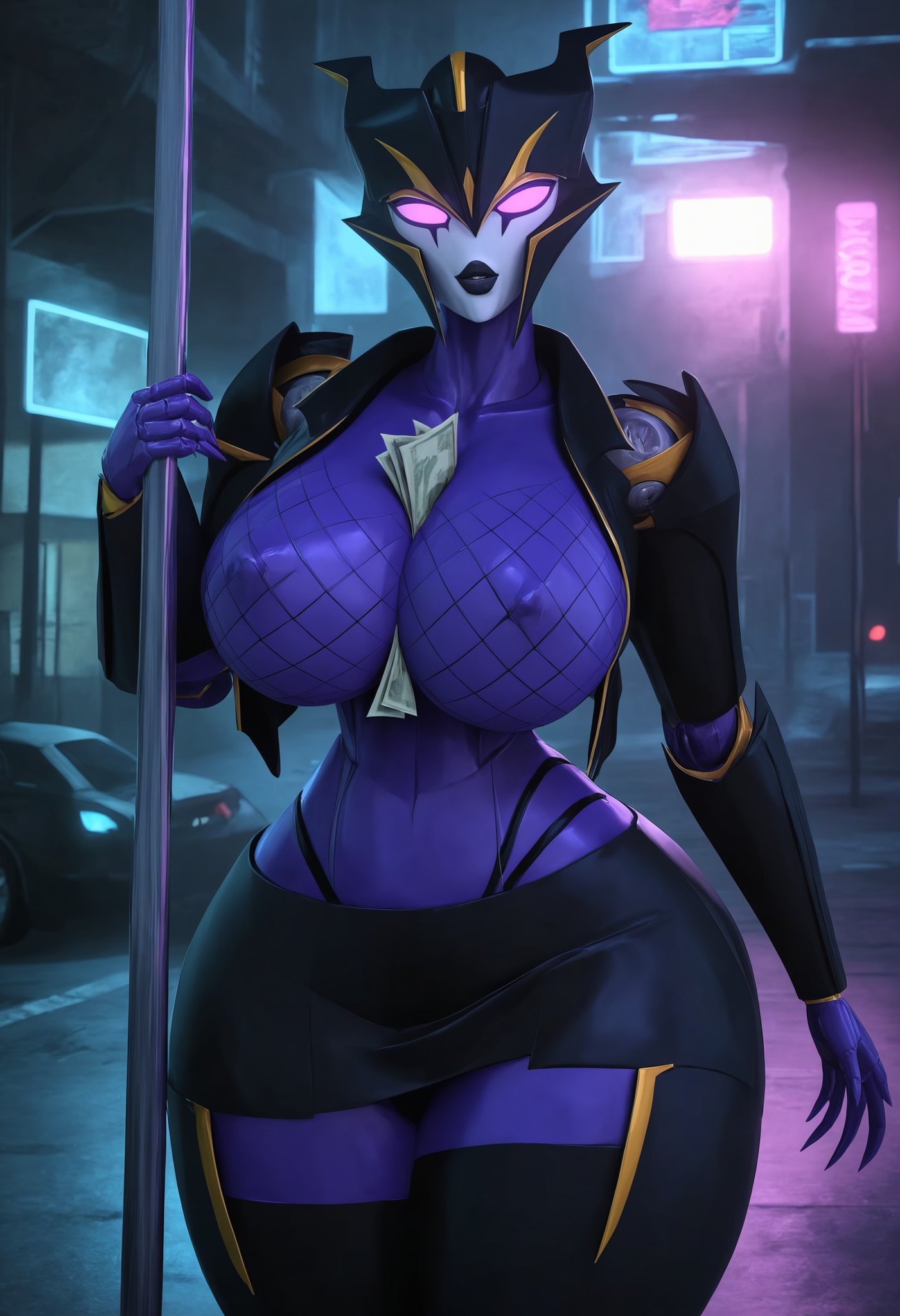 Rule 34 – 0 1robot girl 3d ai generated big breasts breasts glowing eyes helluva boss looking at viewer nipples no bra purple body purple eyes purple skin robot humanoid roger1011 thick thighs thighs thong transformers transformers prime | 12269345