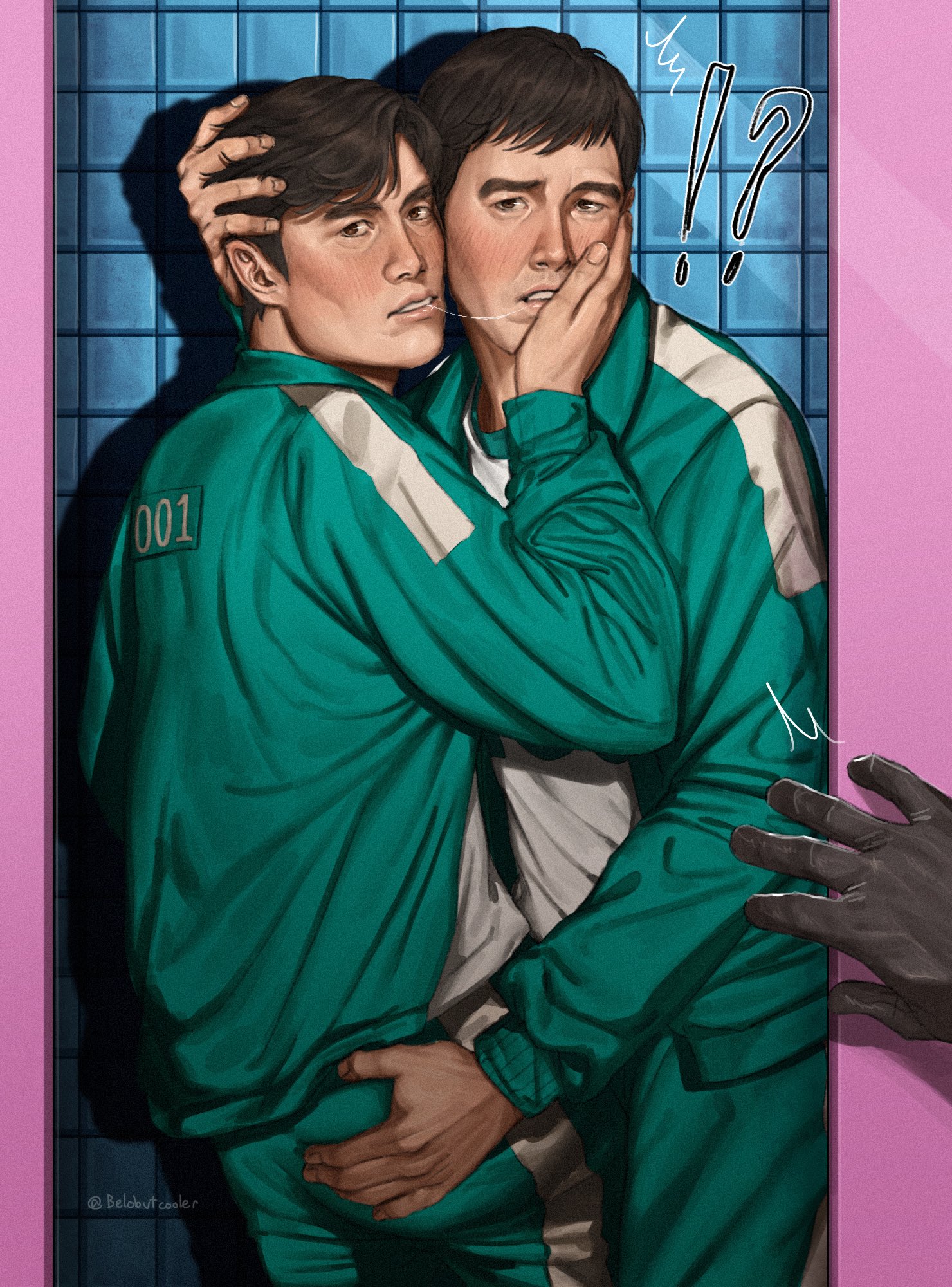 Rule34 – ass_grab bathroom bathroom_stall hand_on_butt hand_on_head hwang_in-ho interrupted kissing male/male realistic_anatomy saliva_trail seong_gi-hun shocked squid_game walking_in_on yaoi