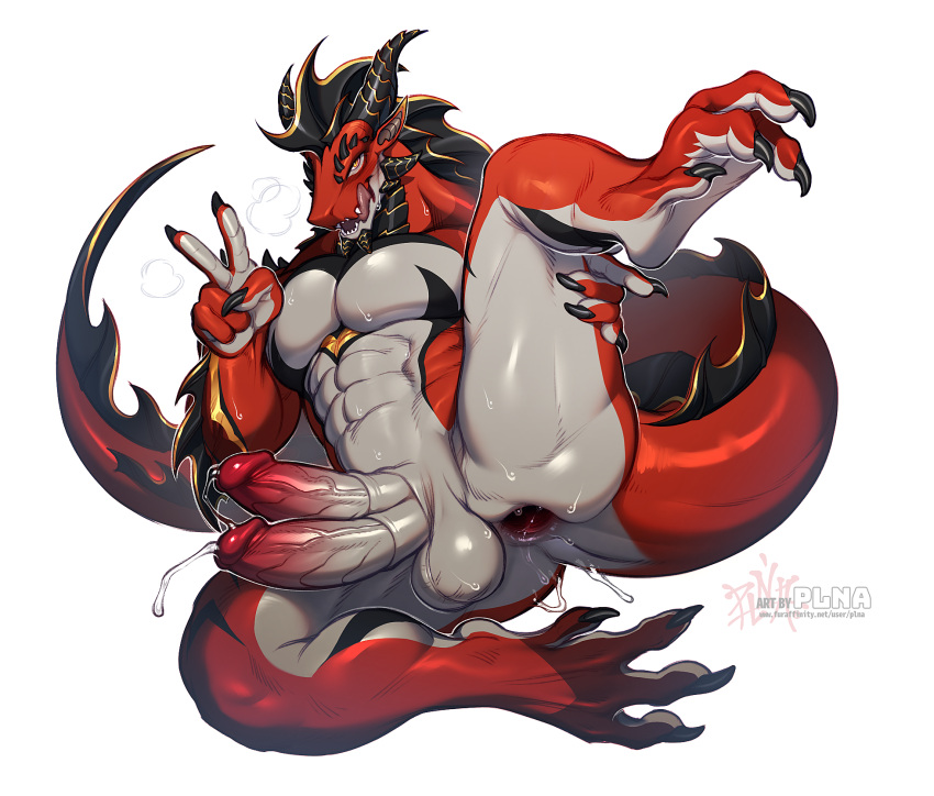 Rule 34 – 2 penises 5 fingers abs anthro anus balls big penis biped bodily fluids claws diphallism erection fingers genital fluids genitals gesture glans hand gesture hi res huge cock humanoid genitalia humanoid penis male multi genitalia multi penis muscular muscular anthro muscular male pecs penis plna precum red body scalie simple background solo tail v sign vein veiny penis vertical diphallism white background | 12433329