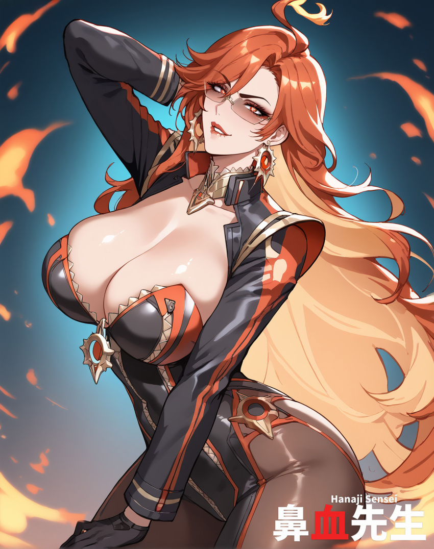 Rule 34 – 1girls ahoge ai generated ass bodysuit breasts cleavage genshin impact hanajisensei huge ass huge breasts jewelry mature mature female mavuika (genshin impact) milf red eyes red hair red lipstick thick thighs tinted eyewear 鼻血先生 | 12252617