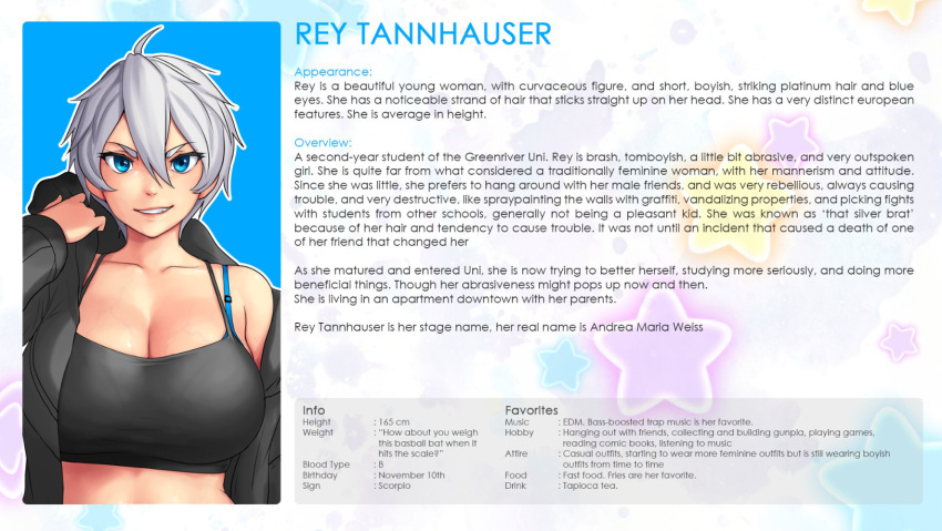 Rule 34 – 2022 big breasts black topwear blue eyes character bio character height character name character profile character sheet character weight college college student erkaz erkazooya errorkazoo hoodie removed large breasts plump rey (errorkazoo) short hair tomboy university university student white hair | 12414007