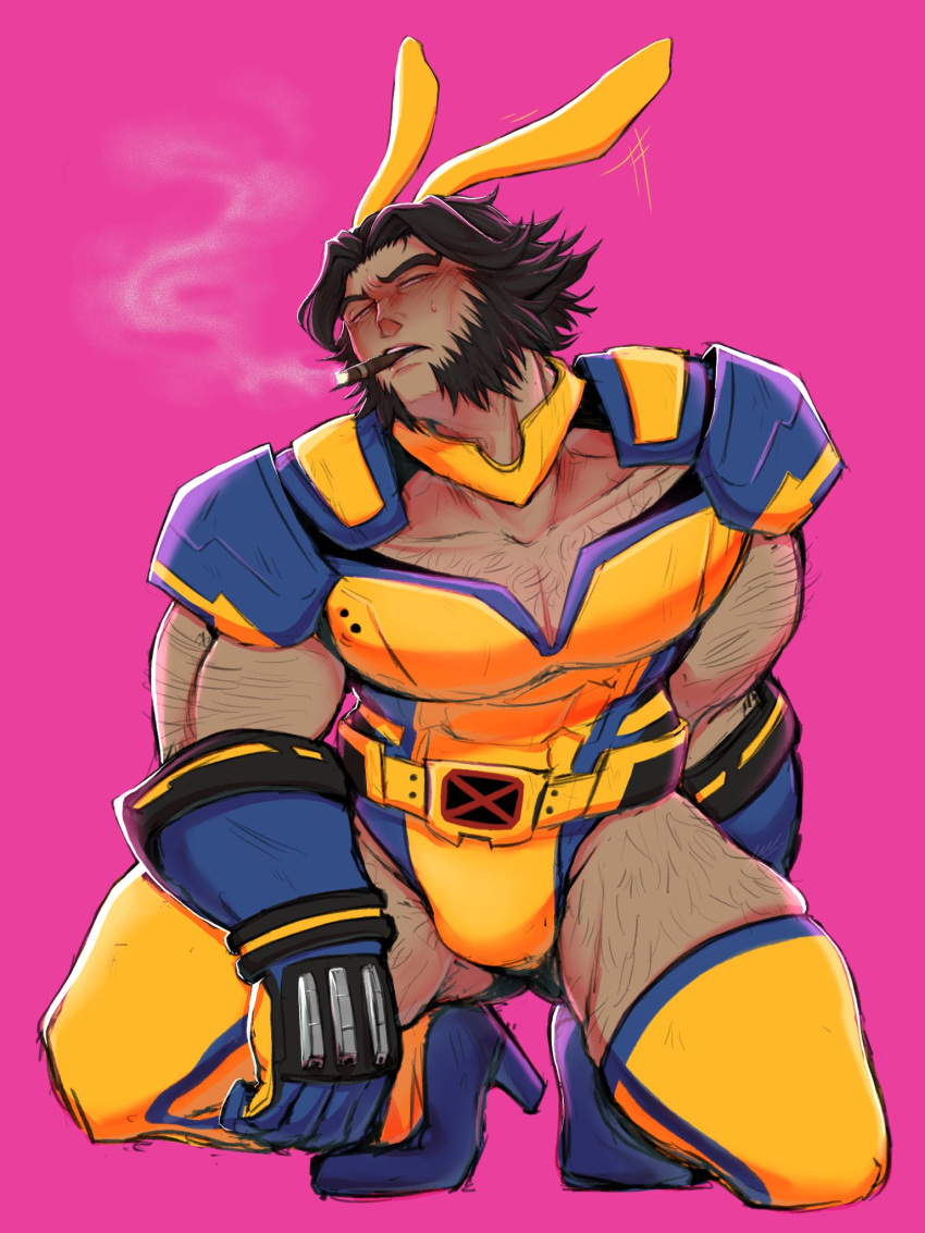 Rule 34 – 1boy adapted costume baimonbluewhale black hair blush cigar clothing cutout gloves hairy chest high heels james howlett leg hair leotard logan (x-men) male male focus male only marvel marvel comics marvel rivals medium hair mouth hold muscular male pectorals rabbit ears smoke solo sweatdrop thick thighs thighs two tone clothing wolverine (marvel rivals) wolverine (x-men) x-men | 12240431