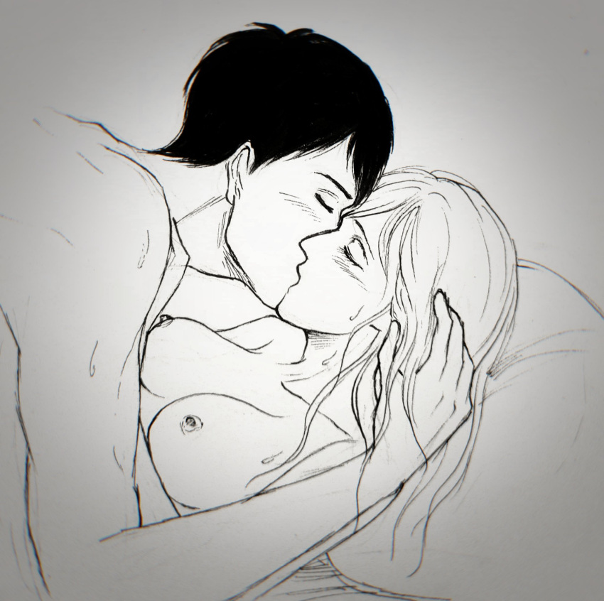 Rule 34 – 1boy 1boy1girl 1girls annie leonhardt attack on titan bed bed sheet bertolt hoover black hair blonde hair blush breasts closed eyes completely nude greyscale hand on another’s head highres in bed kissing kuobi meon long hair looking pleasured lying on back lying on bed monochrome muscular nipples romantic romantic couple shingeki no kyojin straight sweatdrop under covers vignette white background wholesome | 12266304