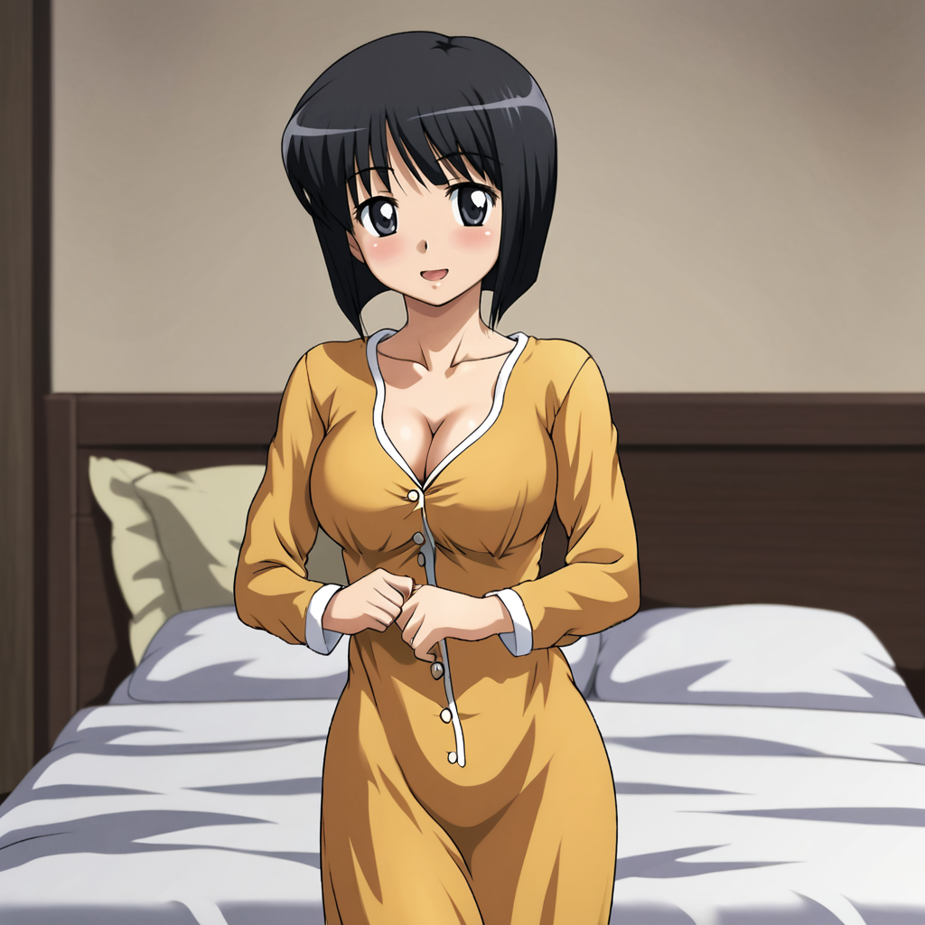 Rule 34 – bangs bed bed sheet bedroom black eyes black hair blush bob cut breasts clavicle cleavage clothing female female female only indoors large breasts long sleeves looking at viewer maid on bed open mouth pajamas pillow sankaku ai short hair siesta siesta (zero no tsukaima) smile solo teen teen girl teenage teenage girl teenager zero no tsukaima | 12628731