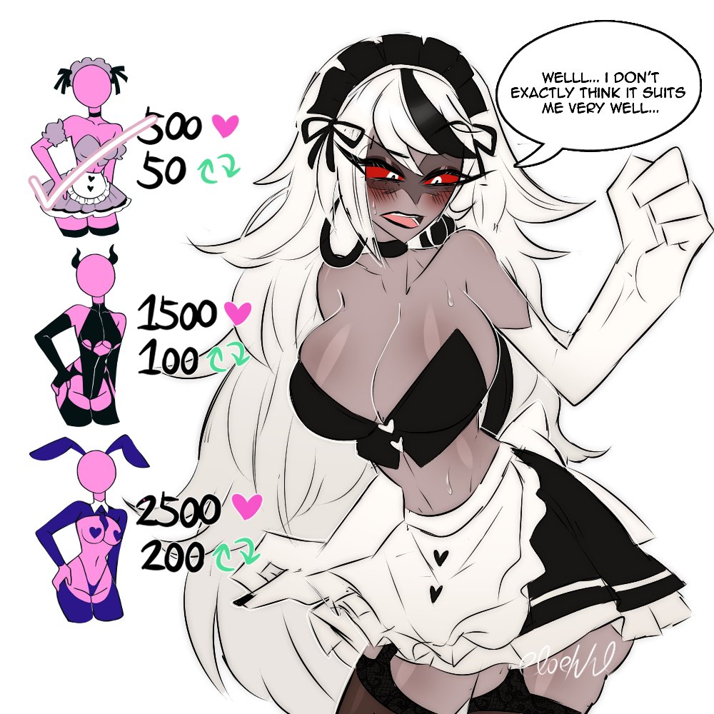 Rule 34 – 1girls bare thighs big breasts blush carmilla carmine clothed clothing color demon demon girl eloehhl english text female female focus female only hazbin hotel hi res large breasts light-skinned female light skin long hair maid maid outfit maid uniform red eyes solo solo female tagme text text bubble thick thighs twitter strip game (meme) vivienne medrano white hair | 12580157