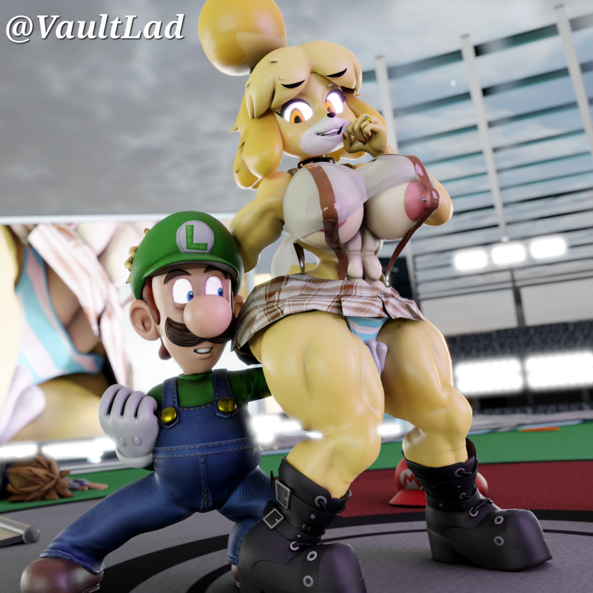 Rule 34 – 1boy 1girls 3d 3d (artwork) abs animal crossing anthro black boots blue eyes blue overalls boots breasts breasts out building clothing crossover domestic dog duo facial hair female furry furry female gloves green hat green shirt grin hand on head hand on panties hat horny female isabelle (animal crossing) looking at another looking at panties looking down luigi male male/female mario (series) mature mature female mature male moustache nintendo nipple nipple piercing nipple slip overalls panties red hat shirt skirt smile squatting standing straight super smash bros. super smash bros. ultimate surprised surprised expression touching panties vaultlad voluptuous voluptuous female white gloves | 12493684