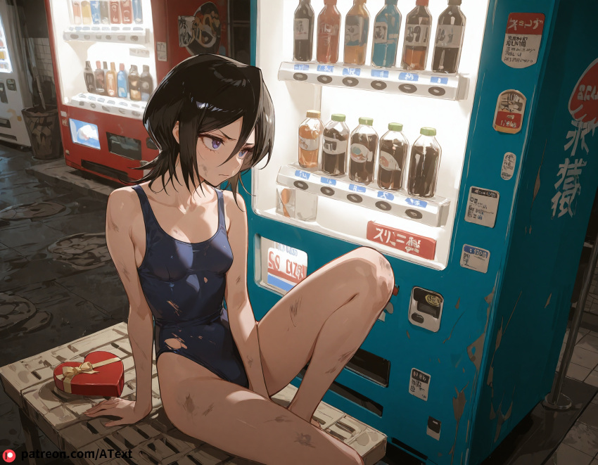 Rule 34 – ai generated beautfiul background bra visible through clothes breasts cleavage dirty heart-shaped box knee up kuchiki rukia one-piece swimsuit sagging breasts scowl small breasts stunning backgroud vending machine warm breeze wounded | 12575733