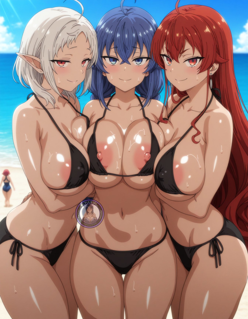Rule 34 – 3girls ai generated bikini breasts eris greyrat female female focus female only large breasts light-skinned female light skin looking at viewer mushoku tensei roxy migurdia swimsuit sylphiette (mushoku tensei) thighs wet wet skin wide hips yuukiai | 12507306