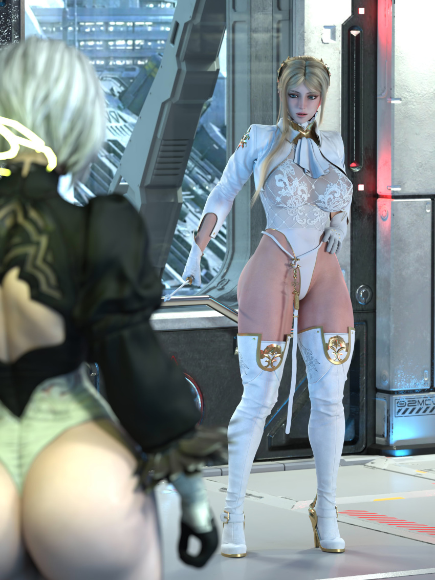 Rule 34 – 2girls 3d ass big ass big breasts blonde hair breasts clothing female female only light-skinned female light skin nier nier: automata salamandraninja short hair solo standing thighhighs white hair yorha 2b yorha commander | 12581346