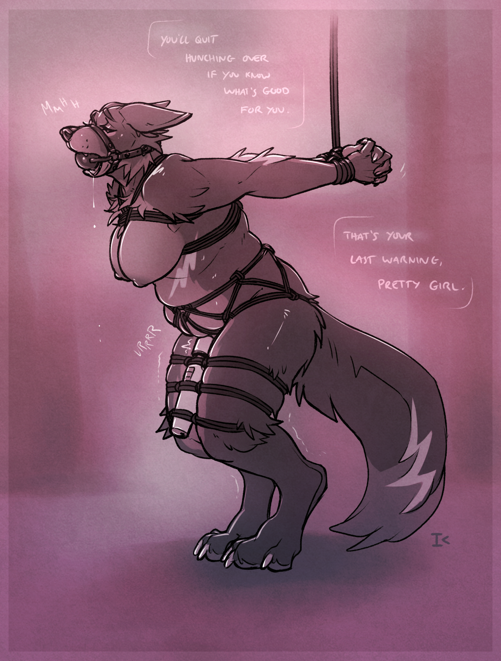 Rule34 – 2023 anthro arm_tuft arms_tied ball_gag big_breasts big_tail bodily_fluids bondage bound bound_to_vibrator breasts canid canine chest_tuft claws digitigrade drooling ears_back elbow_tuft female gag gagged gagged_drooling harness harness_ball_gag harness_gag interkos kinktober mammal muffled muzzle_(object) nipples pivoted_ears predicament_bondage restraints rope rope_bondage rope_harness saliva sex_toy solo standing strappado tail toe_claws tuft vibrator vibrator_on_pussy wand_vibrator