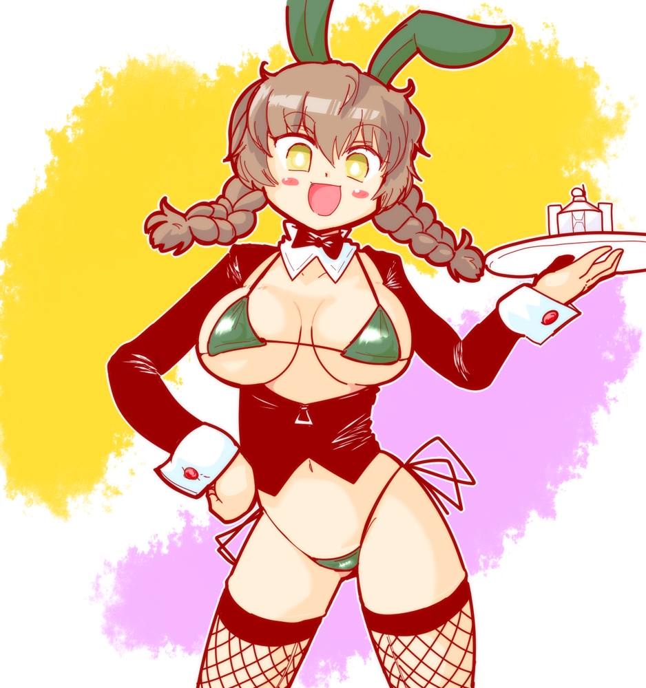 Rule 34 – 1girls amane suzuha artist request bowtie braided hair breasts brown hair bunny ears bunny girl female fishnets fluffy hair micro bikini navel open mouth revealing clothes serving tray side-tie bikini smile solo standing steins;gate tomboy tuxedo jacket twin braids waitress yellow eyes | 12931270