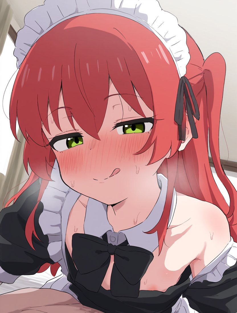 Rule 34 – artist request blush blush bocchi the rock! green eyes kita ikuyo licking lips looking at viewer maid maid headdress maid uniform nipple slip ponytail red hair seductive seductive look seductive smile side ponytail smile sweat tagme tied hair tongue tongue out visible breath | 12891071