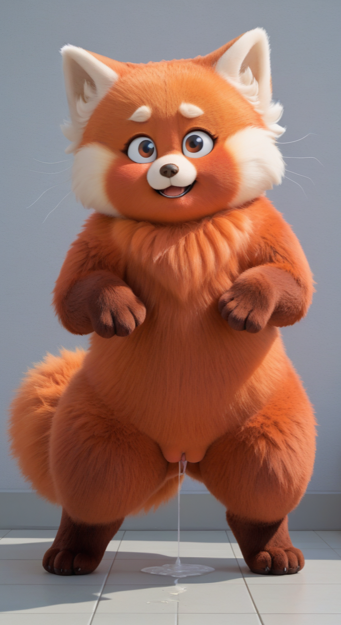 Rule 34 – 1girls ai generated disney dripping pussy female only fluids on ground genital fluids larger female mei lee multicolored fur pixai pixar red orange hair red panda solo turning red wet pussy | 12974120