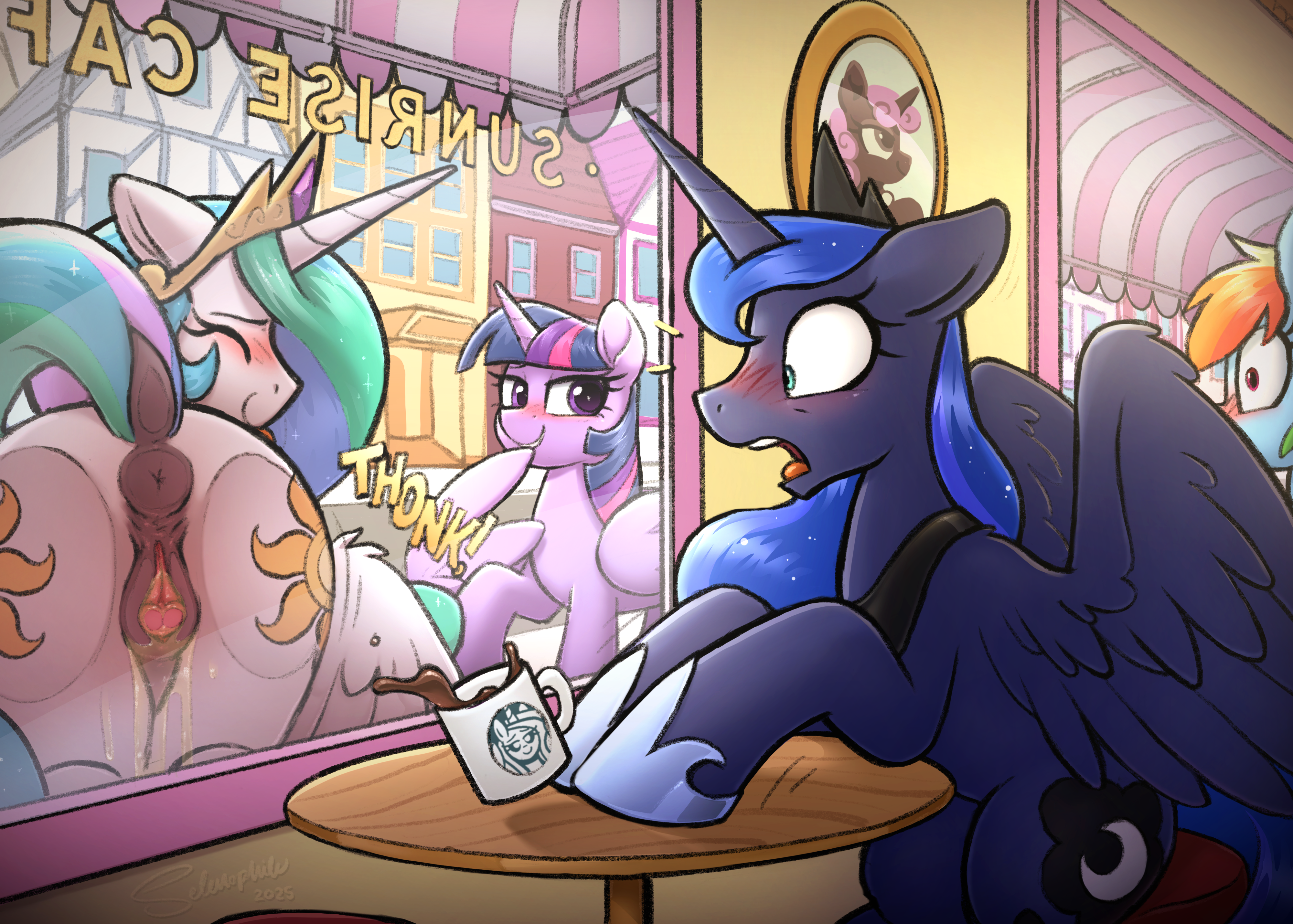 Rule34 – 2025 against_surface alicorn animal_genitalia animal_pussy anus ass bodily_fluids clitoris closed_eyes cutie_mark dock_(anatomy) equid equine equine_genitalia equine_pussy eyelashes female feral genital_fluids genitals group horn mammal mythological_creature mythological_equine on_glass peeing public pussy rear_view shocked sibling_(lore) sister_(lore) tail urine wings