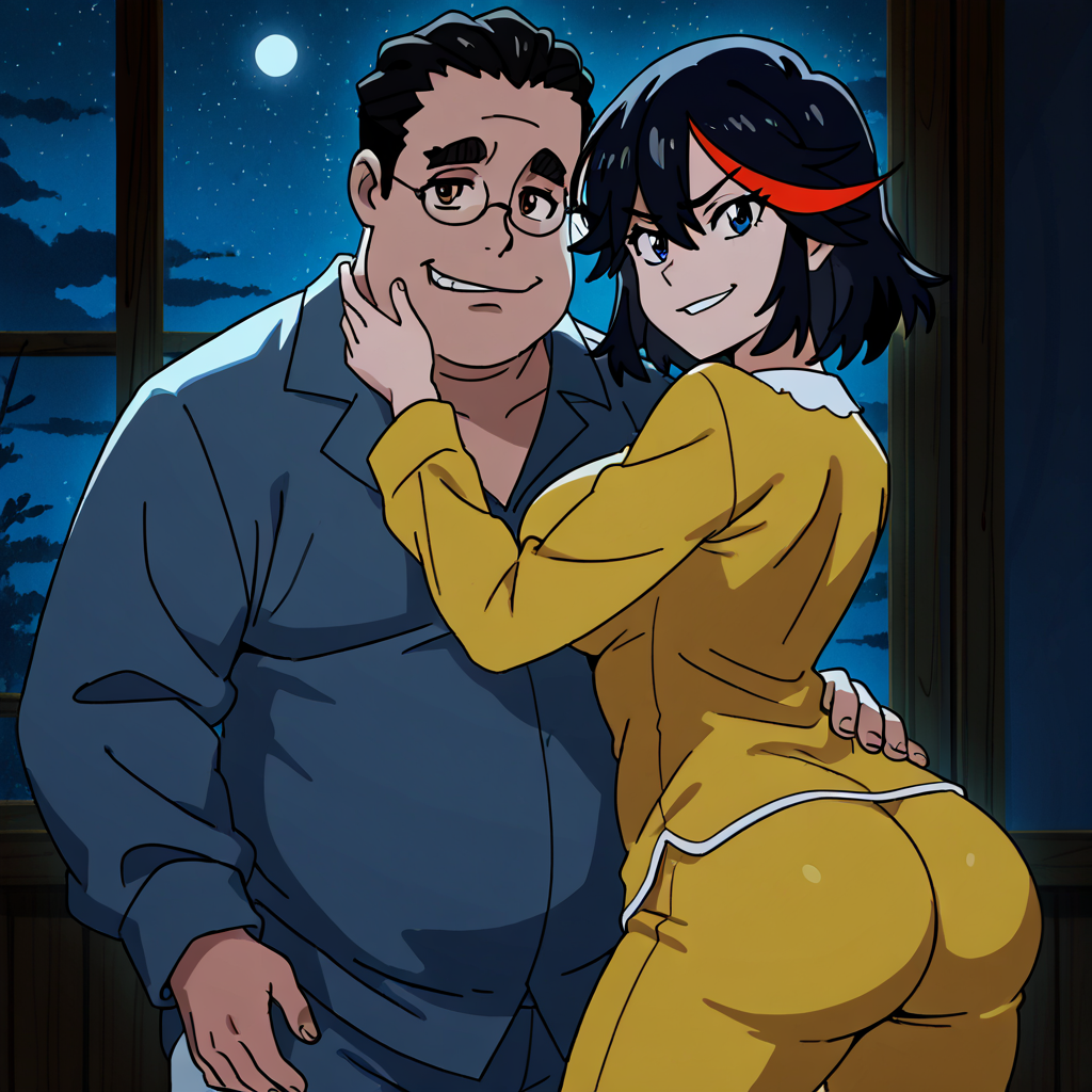 Rule 34 – ai generated ass bubble butt female holding kill la kill large breasts looking at viewer male mankanshoku barazou matoi ryuuko pajamas smirk touching face | 12900806