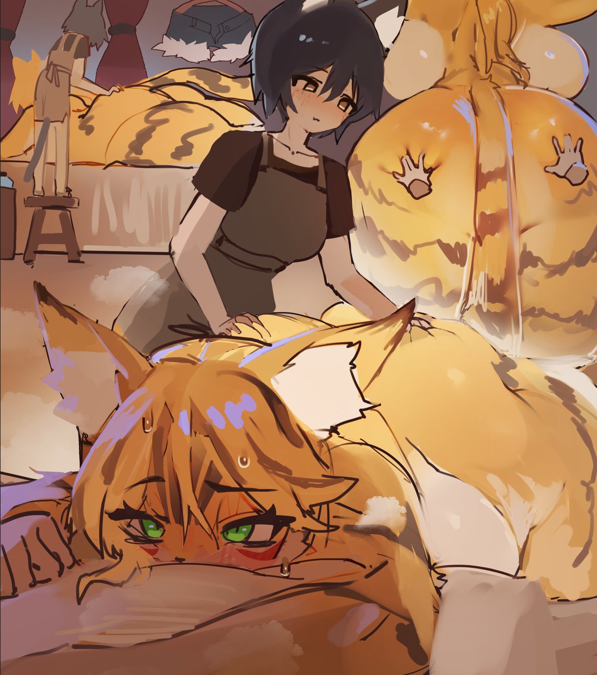 Rule 34 – 2girls animal ears animal tail anthro big breasts big thighs breasts canid canine cleavage clothed clothing female female focus female only fur furry larger female male nude pulchra (zenless zone zero) settledowncowboy tagme utterangle zenless zone zero | 12832057