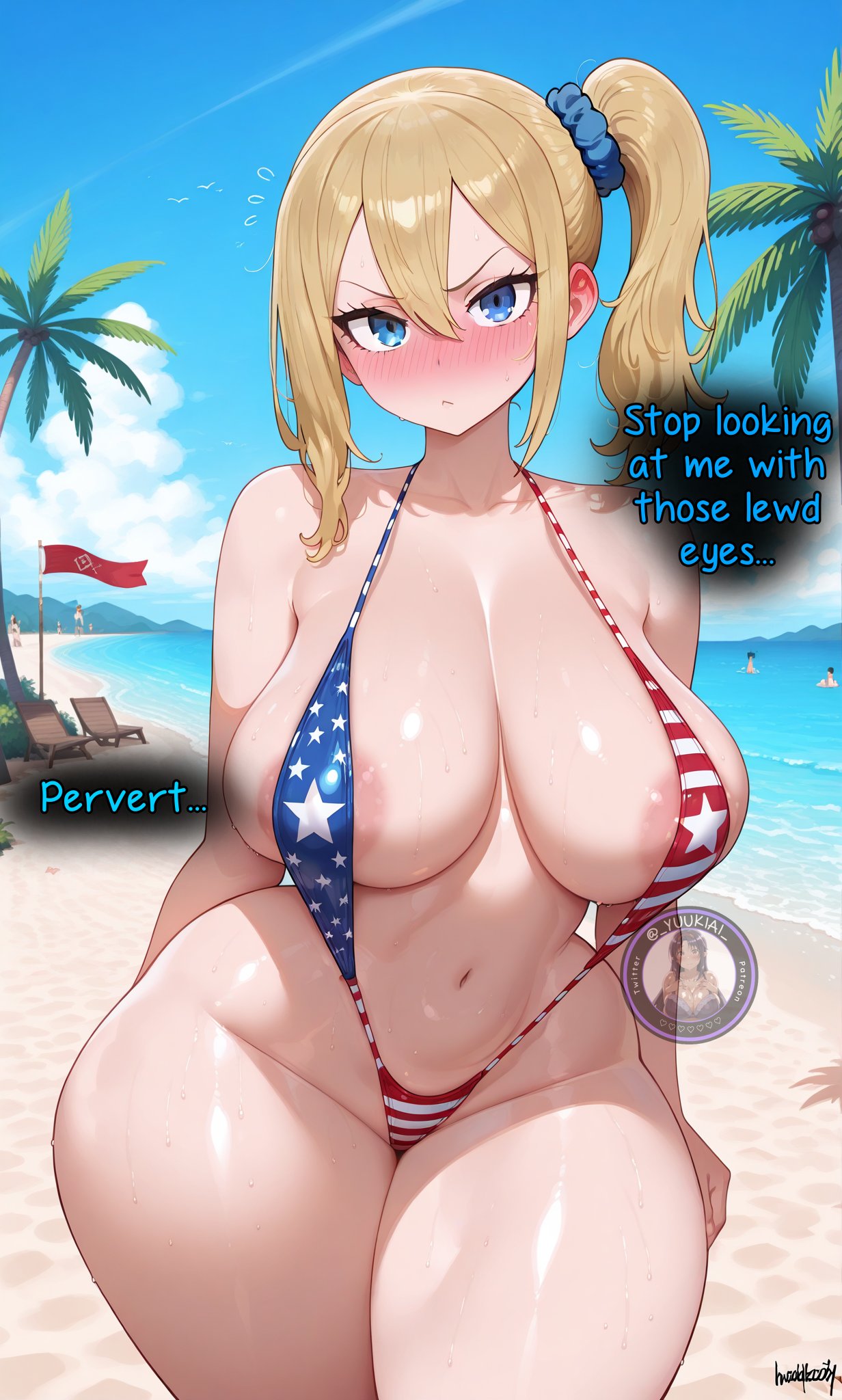 Rule 34 – 1girls ai generated american flag bikini beach bikini breasts english text female female only hayasaka ai kaguya-sama wa kokurasetai ~tensai-tachi no renai zunousen~ large breasts light-skinned female light skin looking at viewer shiny skin sling bikini solo swimsuit text thick thighs thighs wide hips yuukiai | 12815680